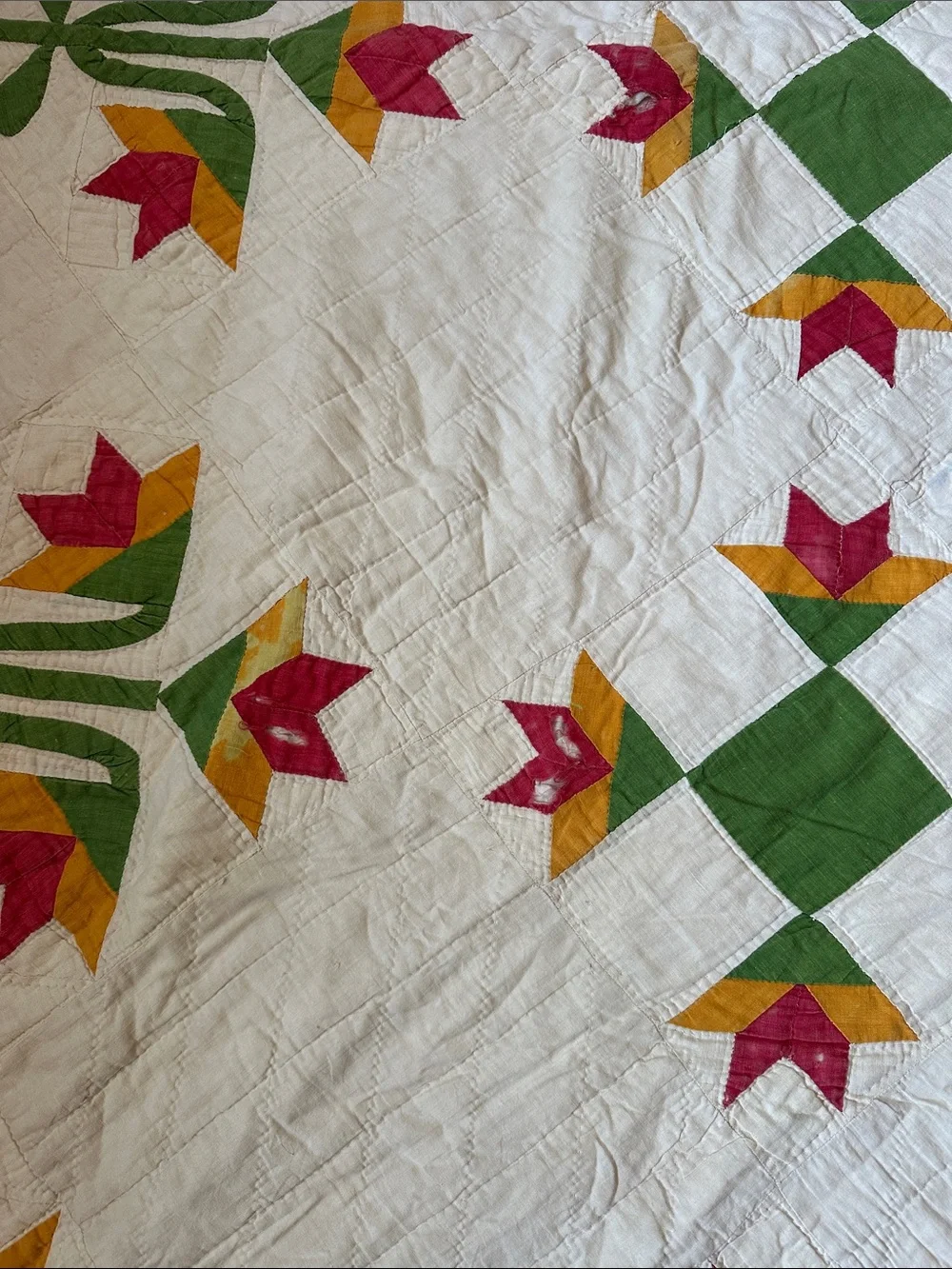 Antique Wandering Foot Tulip Basket Quilt 6ftx6ft